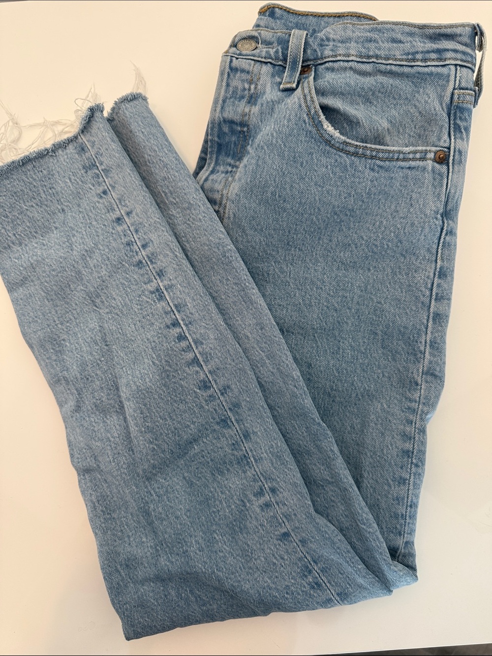 Levi's Light Blue Straight Leg Jeans with Frayed Hem